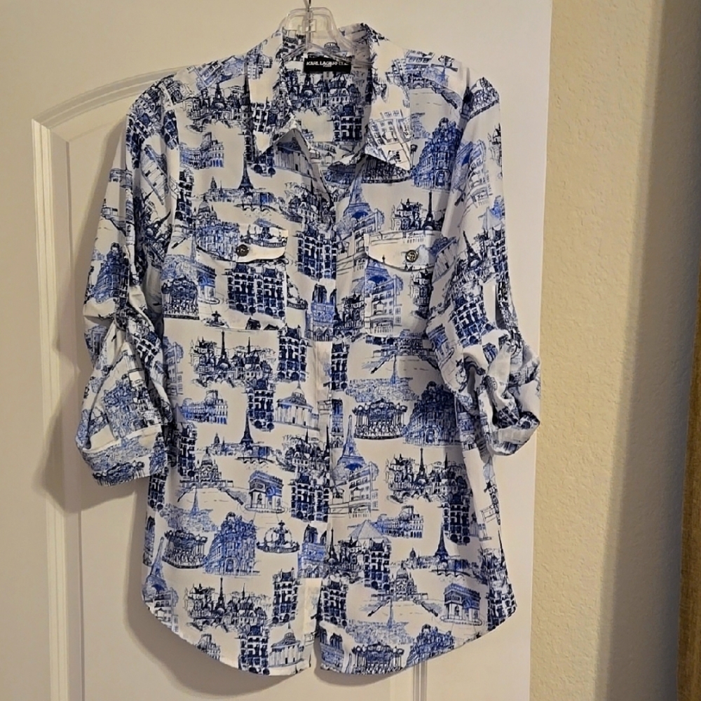 Chico's Blue and White Print Blouse